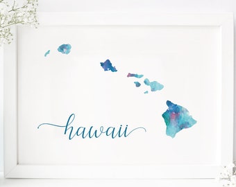 Cartel imprimible de Hawaii - Decoración de viaje - Regalo para amante de los viajes - Cartel de acuarela de Hawaii - Impresión de arte de Hawaii - impresión de acuarela de regalo de viaje