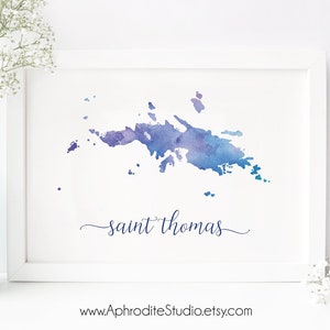 Impressão digital de São Tomás - Pôster em aquarela de São Tomás - Decoração de viagem - Presente para amante de viagens - Impressão artística USVI - Aquarela das Ilhas Virgens