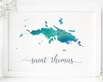 Saint Thomas digital print - St Thomas watercolor poster - Travel Decor - Gift for travel lover - USVI art print - Virgin Islands watercolor