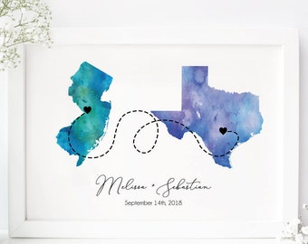 Home is where the heart is -  Long distance print - Long distance boyfriend gift - Couple art print Long distance relationship gift LDR gift