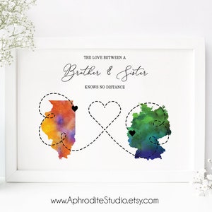 Longue distance frère imprimer - cadeau pour soeur - cadeau pour frère - amour entre frère et soeur ne connaît aucune distance - s’éloigner cadeau