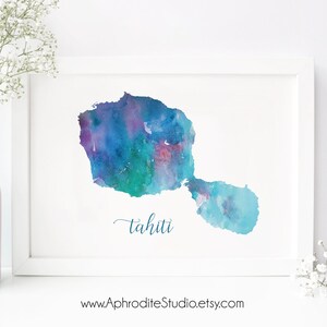 Tahiti digital print - Tahiti printable poster - Gift for travel lover - Tahiti watercolor - Tahiti map print - travel gift watercolor print