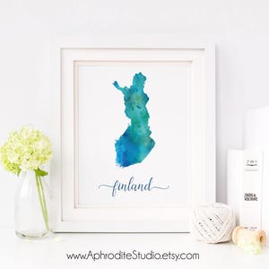 Finland digital print - Finland watercolor poster - Travel Decor - Gift for travel lover - Finland wall art print - Finland map watercolor