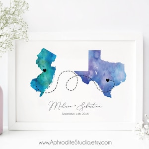 Alternative de livre d’invité de mariage personnalisé - Les états de mariage d’impression longue distance carte de voyage de voyage livre d’or de mariage Watercolor carte livre d’or