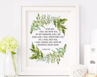Isaia 41: 10 - paura non, perché io sono con voi - scrittura art - Bibbia versetto parete arte - Bibbia versetto stampa