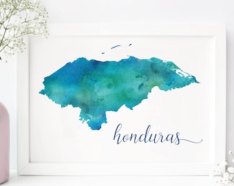 Honduras printable poster - Honduras watercolor poster - Honduras art print - Travel Decor - Gift for travel lover - Digital travel gift