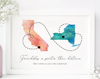 Friendship knows no distance -  Long distance print - Long distance friend gift - Long distance friendship gift - LDR gift