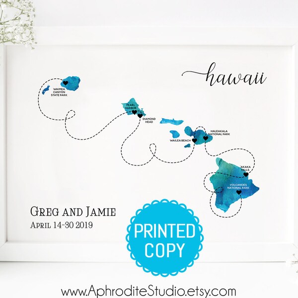 Hawaii print - Hawaii honeymoon print - Hawaii map - Personalized wedding gift - Hawaii Honeymoon map print - Custom Hawaii map print cruise