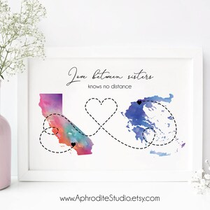 Impression de soeur de longue distance - Cadeau pour soeur - cadeau pour sis - L’amour entre les soeurs ne connaît aucune distance se déplaçant loin cadeau pour le cadeau de bestie de soeur
