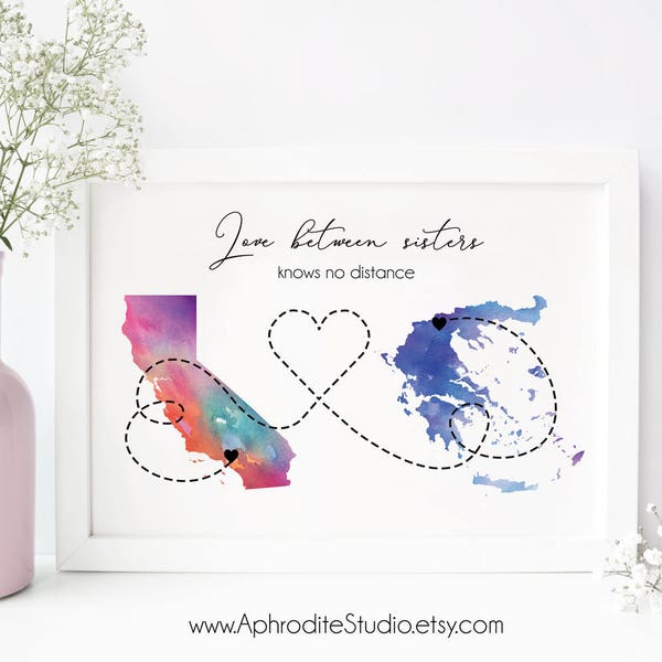 Impresión hermana de larga distancia - Regalo para hermana - regalo para sis - El amor entre hermanas no conoce distancia de distancia regalo para hermana bestie regalo