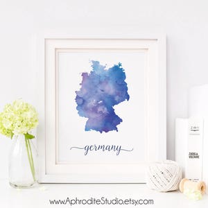 Germany digital print - Germany watercolor poster - Travel Decor - Gift for travel lover - Germany wall art print - Germany map watercolor
