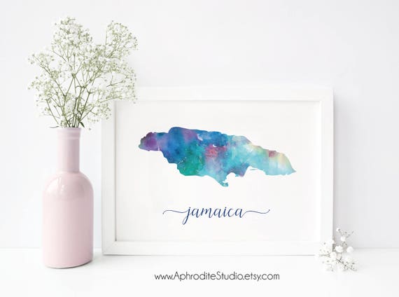 Jamaica digital print - Jamaica watercolor poster - Travel Decor - Gift for travel lover - Jamaica wall art print - Jamaica map watercolor