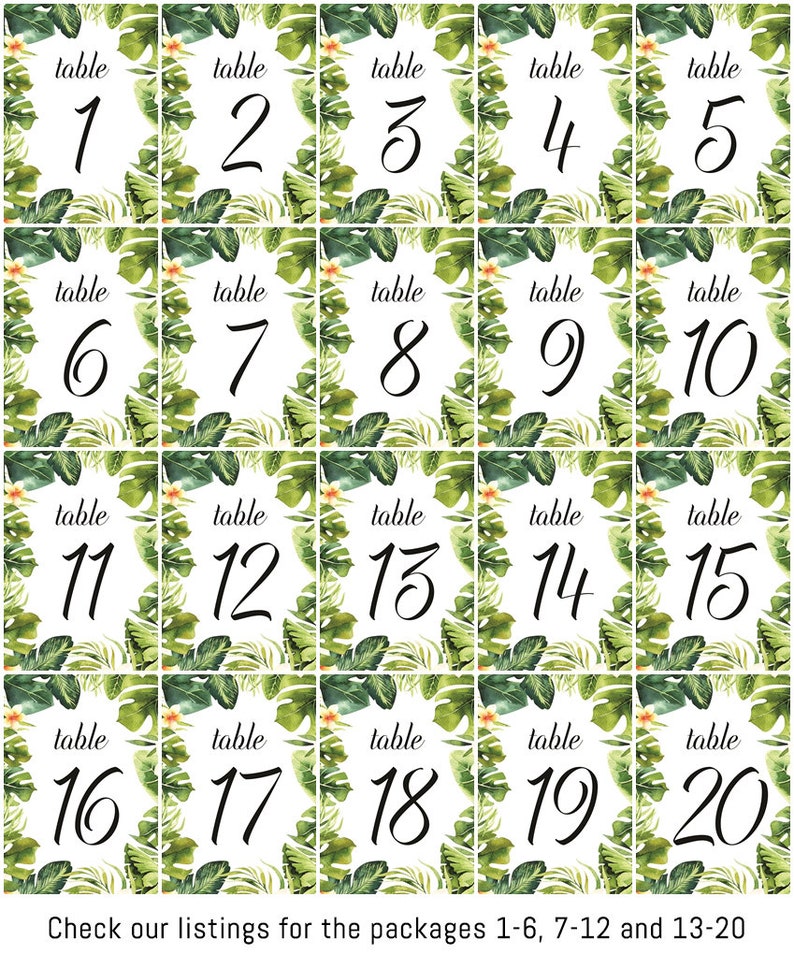 Printable table numbers Beach wedding table numbers Tropical wedding AS-TR125 Beach table numbers wedding 7-12 Tropical table numbers
