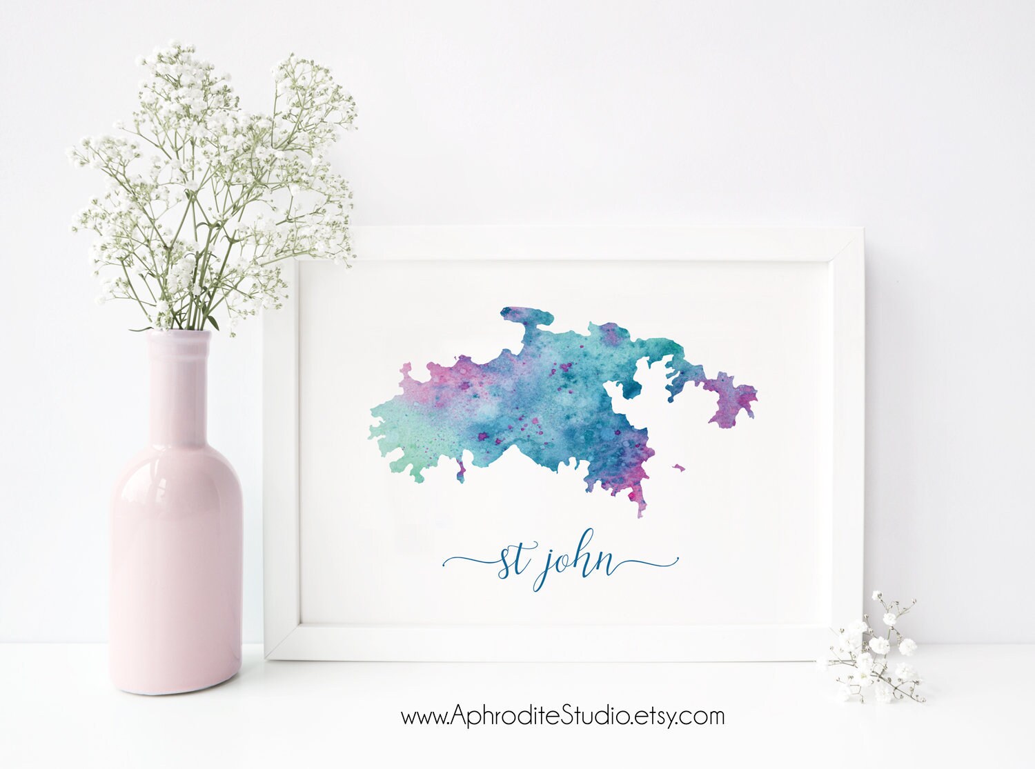 Saint John digital print - St John watercolor poster - Travel Decor - Gift for travel lover - USVI art print - Virgin Islands watercolor