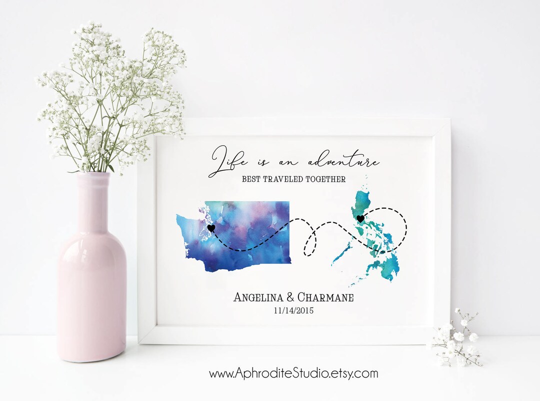 Life is an Adventure Best Traveled Together Print - Couple Map Print