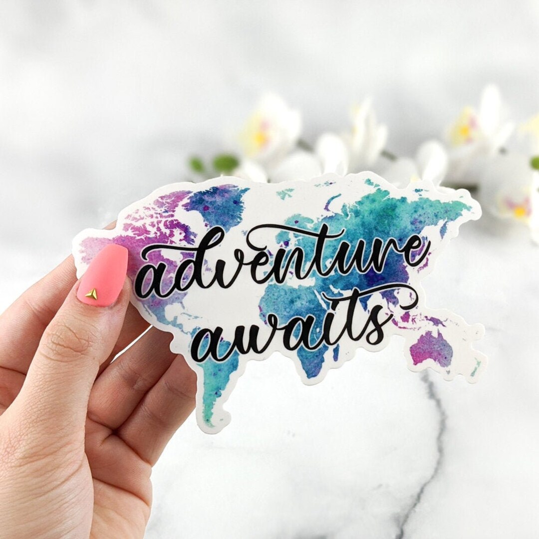 Adventure Awaits Decal - Adventure Awaits Vinyl Sticker - World Map ...