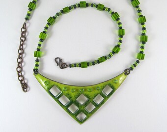 Green Enameled Necklace  - FREE Shipping