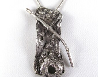 Sterling Silver "Bark and Twig" Cast Pendant - FREE SHIPPING