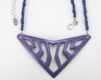 Grill Purple Enameled and Beaded Necklace - FREE SHIPPING