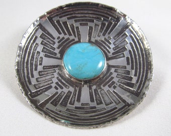 Turquoise & Sterling Silver Brooch Pendant - FREE Shipping