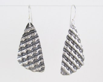 Cross-Corrugated Fine Silver Earrings - FREE Shipping