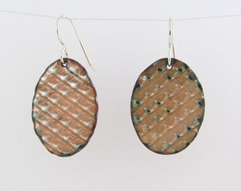 Corrugated Grunge Enameled Copper Earrings - FREE SHIPPING