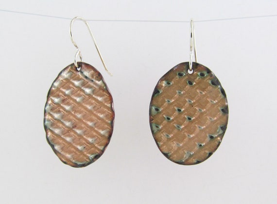 Corrugated Grunge Enameled Copper Earrings FREE SHIPPING