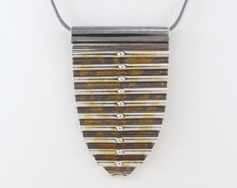 Corrugated Fine Silver & 24K Gold Shield Pendant - FREE Shipping