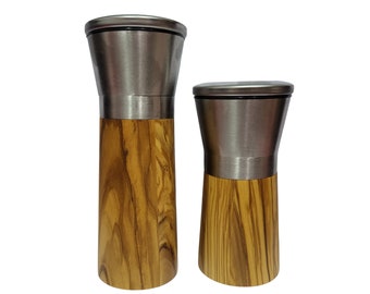 Set of 2 Grinders (Small and Medium) for Salt and Pepper from Olive Wood with ceramic mechanism - Perfect Gift - Grey - #Z04