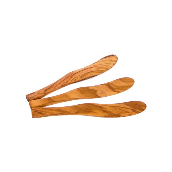 Cuchillo de mantequilla de madera de olivo, juego de 3 esparcidores de mermelada, juego de esparcidores de madera, juego de utensilios de cocina, regalos para cocineros, regalos artesanales.