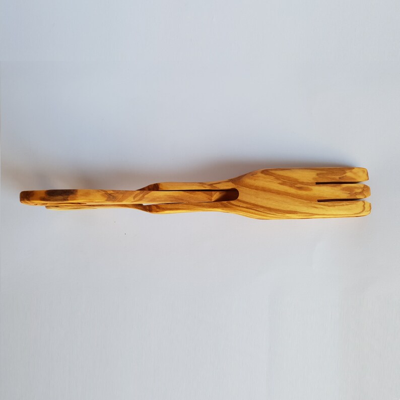 Olive Wood Scissors for Salad Wooden Salad Tongs Serving Utensils Handmade / Wooden Grill Tongs Bread Server AKwood image 9