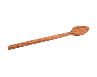 Olive Wood Round Handle Spoon - 30 cm / 11.81" Long - Wooden Spoon Handmade in Albania - AKwood, each and every item created is unique.