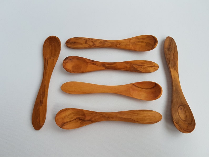 Set of 6 Wooden Small Spoons Olive Wood Egg Spoons / Baby Spoon AKwood 100% Bio Products image 1