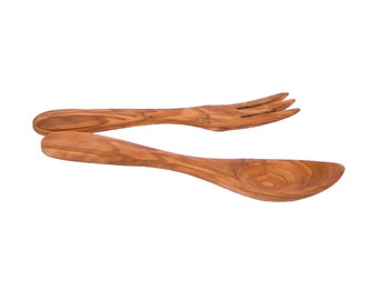 Salad Server Set (Fork + Spoon) - Made of Olive Wood - 17 cm / 6.69" - AKwood 100 percent bio products for kids and adults