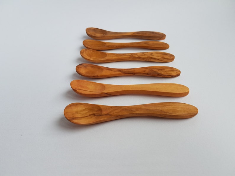 Set of 6 Wooden Small Spoons Olive Wood Egg Spoons / Baby Spoon AKwood 100% Bio Products image 2