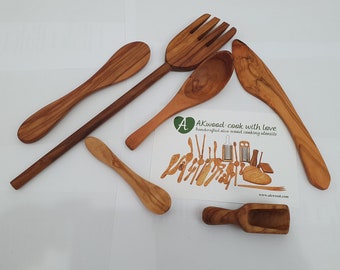 Lot of 6 Small  Cooking Utensils, Set of Spoons, Scoop, Fork and Spreader | Handmade | What you see is what you get | #AKwood #V08