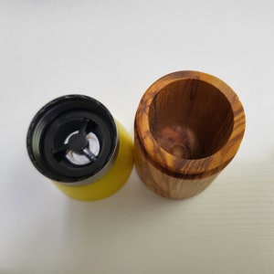 Set of 2 Small Grinders for Salt and Pepper from Olive Wood with ceramic mechanism Perfect Gift Yellow and Blue image 7