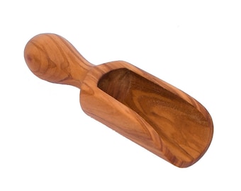 AKwood Olive Wood Salt Scoop / Shovel (Medium Size 4.72") - Wooden Sugar / Spice Scoop - Wooden Salt Bath Spoon / Scoop - Great gift