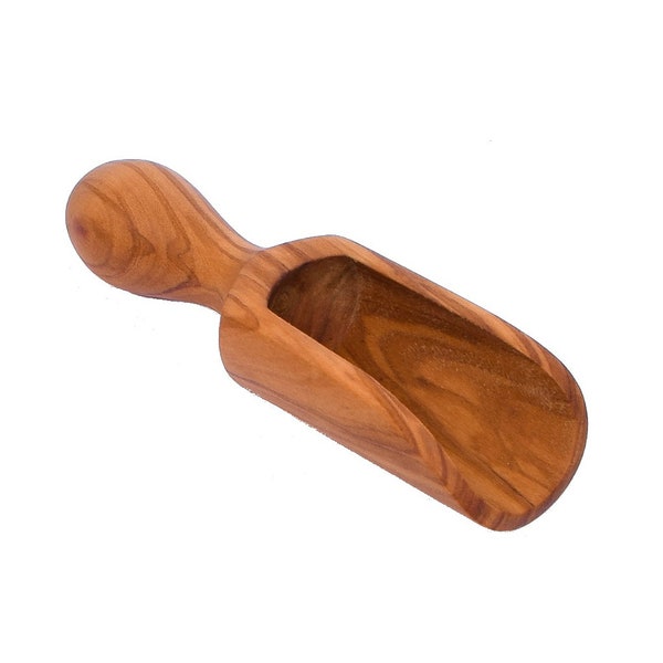 AKwood Olive Wood Salt Scoop / Shovel (Medium Size 4.72") - Azúcar de madera / cucharada de especias - Cuchara de baño de sal de madera / cuchara - Gran regalo