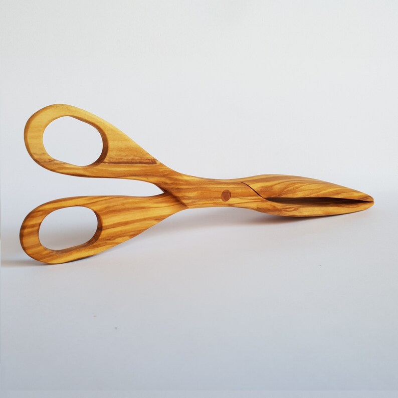 Olive Wood Scissors for Salad Wooden Salad Tongs Serving Utensils Handmade / Wooden Grill Tongs Bread Server AKwood image 8