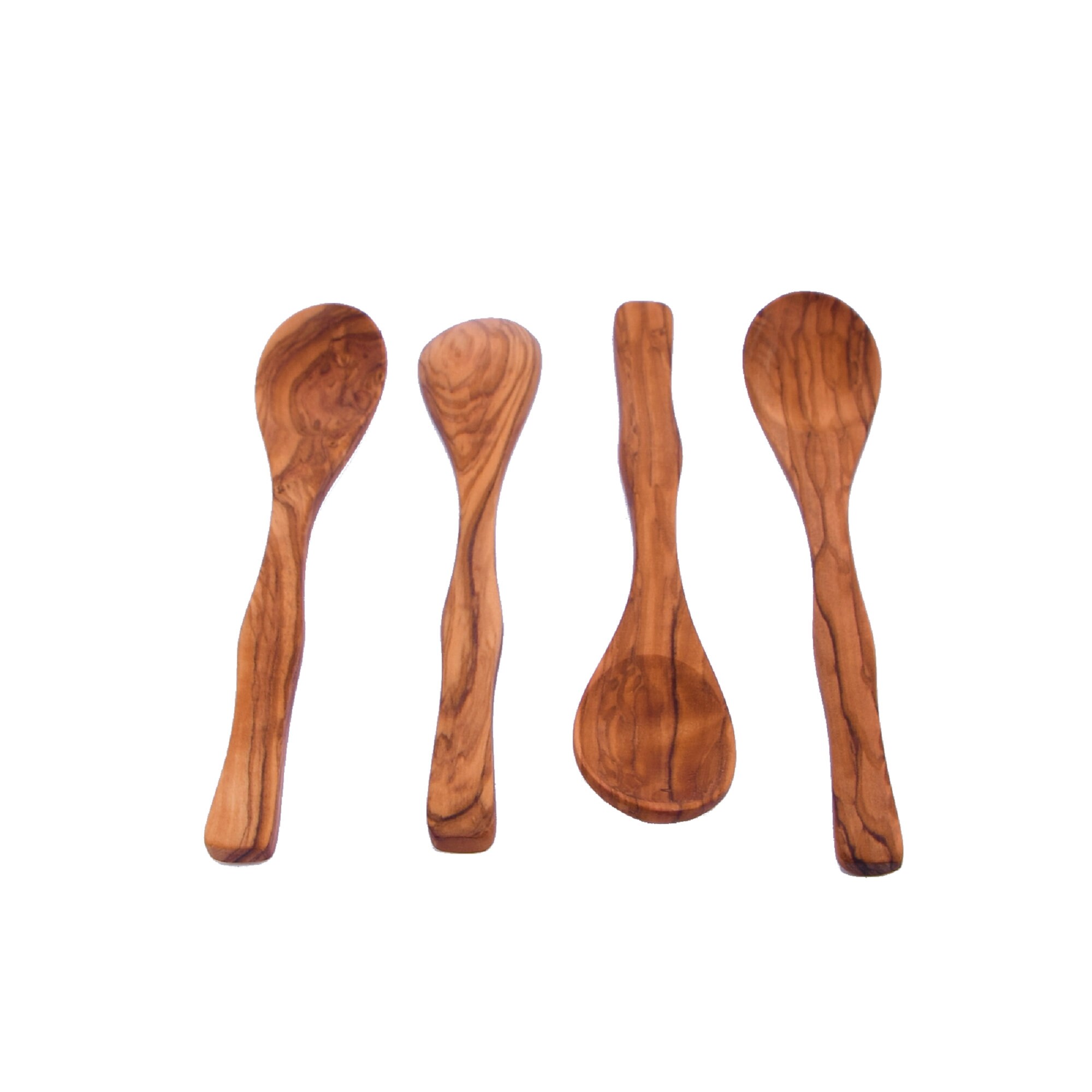 Set of 4 wooden spoons 7.48" - Curved Curry Spoons (Japanese Spoons) - Handcrafted using Olive Wood -AKwood Mixing / Stirring Spoons