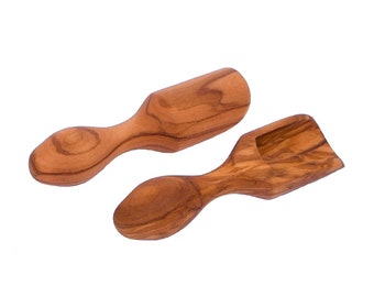 Wooden Scoops (Small Size) - Set of 2 Olive Wood Salt / Sugar / Spice Scoops / Shovel - AKwood 100% Bio Products