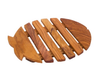 Fish shaped Olive Wood Trivet / Heat Resistant / Hot Pads - Handmade in Albania - Wooden Trivet - Olive Wood rustic Trivet - Rustic Kitchen