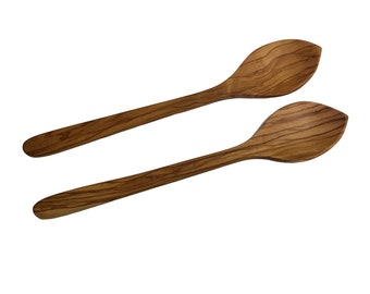 Set of 2 Handcrafted Wooden Spoon long 13.78"  - Multipurpose Straight Olive Wood Spoon - Free delivery - You will get what you see! #R83