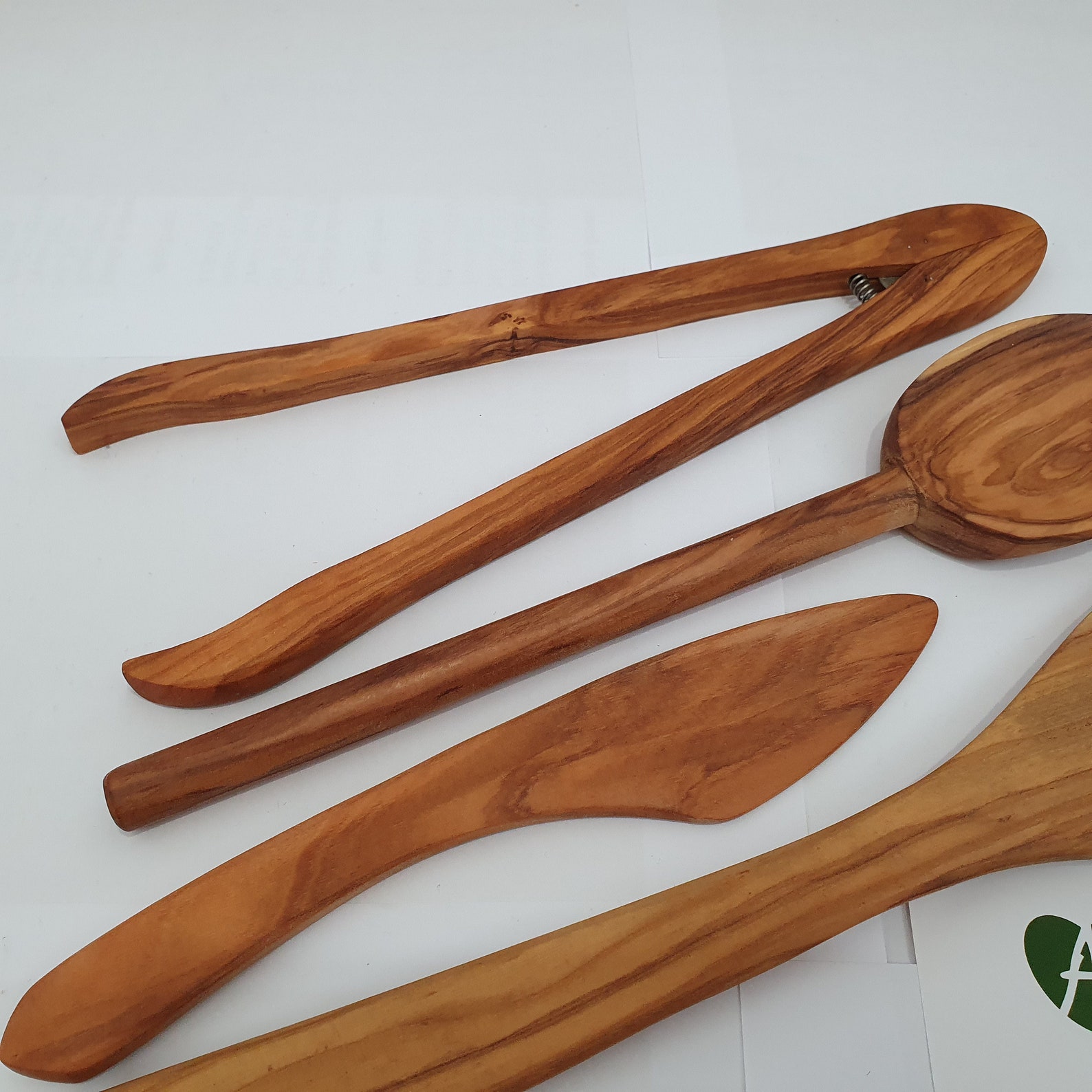 4 Unique Olive Wood Cooking Utensils Set of Spatula Tong Etsy
