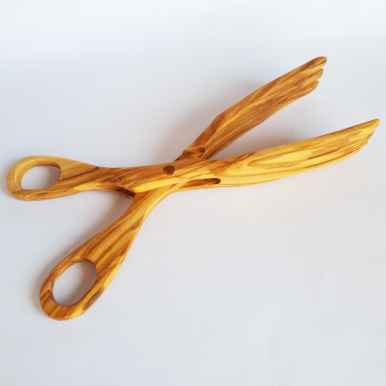 Olive Wood Scissors for Salad Wooden Salad Tongs Serving Utensils Handmade / Wooden Grill Tongs Bread Server AKwood image 7