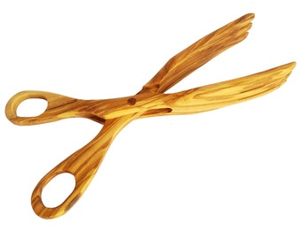 Olive Wood Scissors for Salad - Wooden Salad Tongs - Serving Utensils Handmade / Wooden Grill Tongs - Bread Server - AKwood