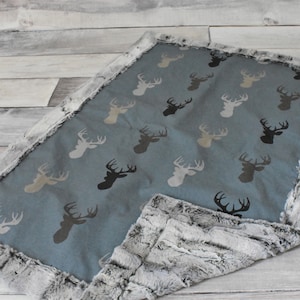 Deer Baby Blanket - Buck Baby Blanket - Blue Deer Blanket - Minky Blanket - Baby Shower Gift - Boy Baby Blanket - Deer Toddler Blanket