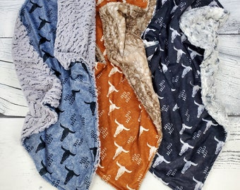 Longhorn Baby Bedding - Longhorn Blanket - Adult Minky Blanket - Longhorn Crib Bedding - Western Crib Bedding - Cowboy Nursery - Baby Gift