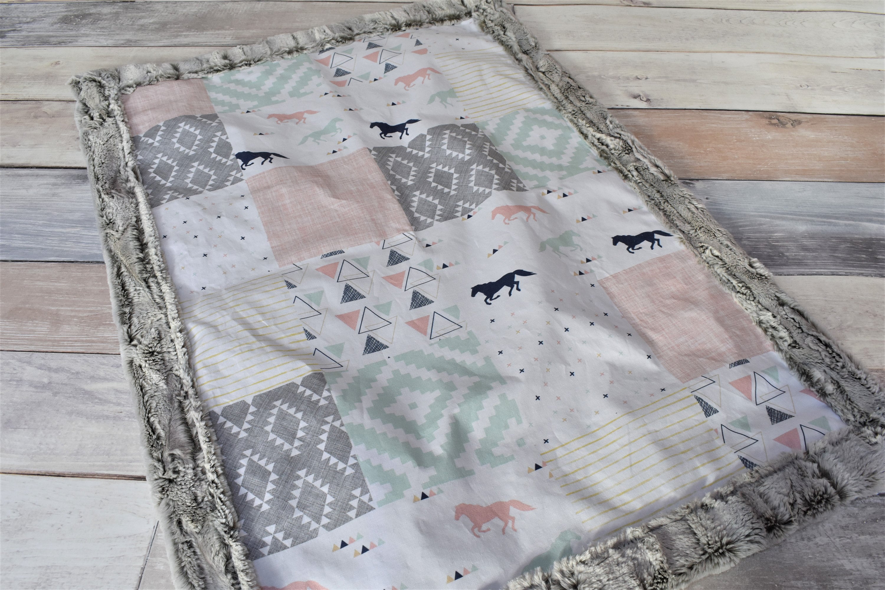 Horse Baby Blanket Pink and Mint Horse Blanket Horse Girl Etsy